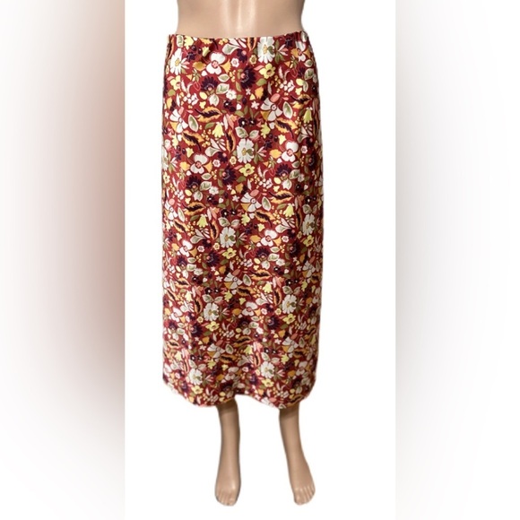 Ann Taylor Factory Skirt XL Satin Floral Midi Multicolor Pull-On Elastic Waist - Picture 2 of 9